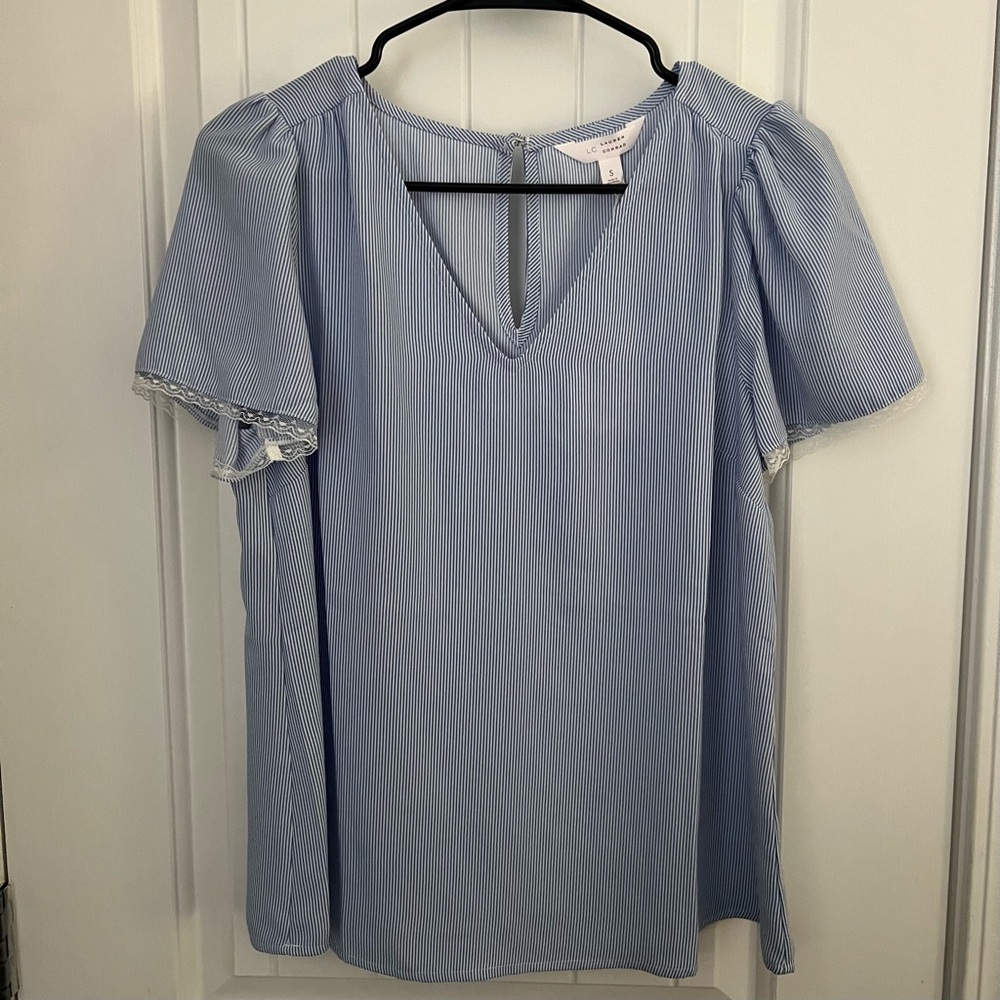 LC Lauren Conrad Light Blue Striped Blouse